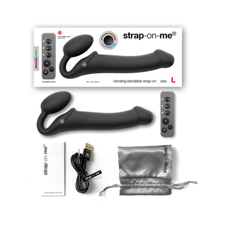 Strap-On-Me Rechargeable Remote-Controlled Silicone Vibrating Bendable Strap-On Black L-0