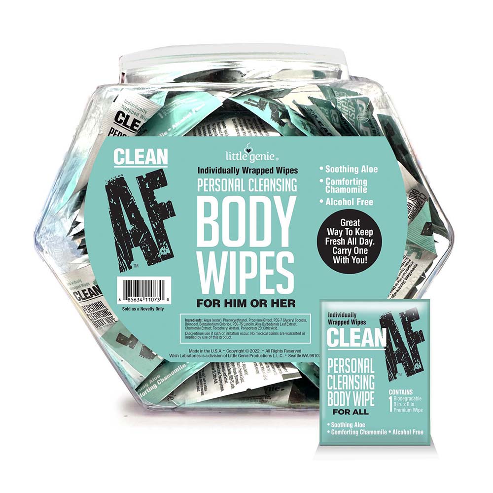 Clean AF Individually Wrapped Personal Cleaning Body Wipes 96-Piece Fishbowl Display-0